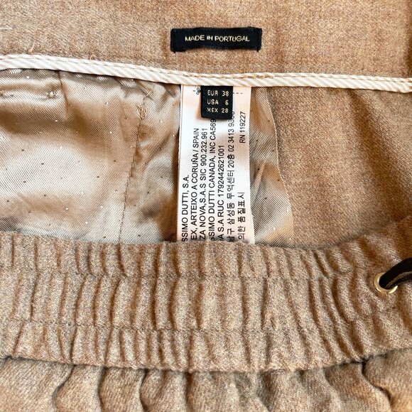 Massimo Dutti Tan / Camel Trouser with Front Pleats, Pockets, Elastic Waist Sz 6 - Picture 4 of 11
